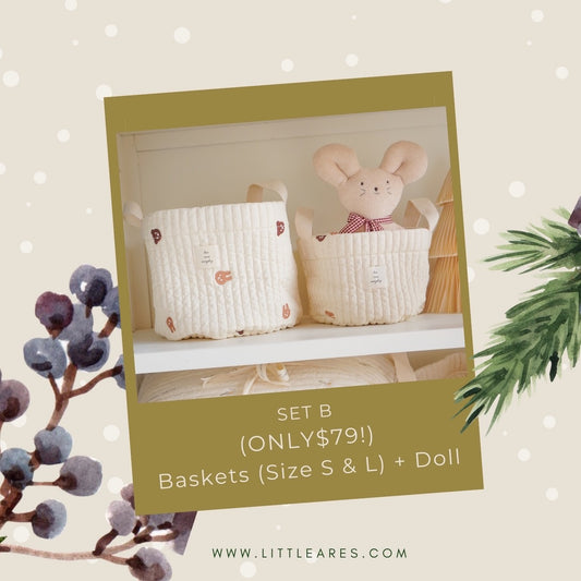 Christmas Gift | Set B- Quilted Baskets with Doll